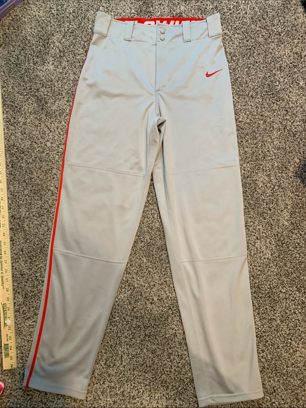Nike Light Gray Baseball Pants with Red Accents